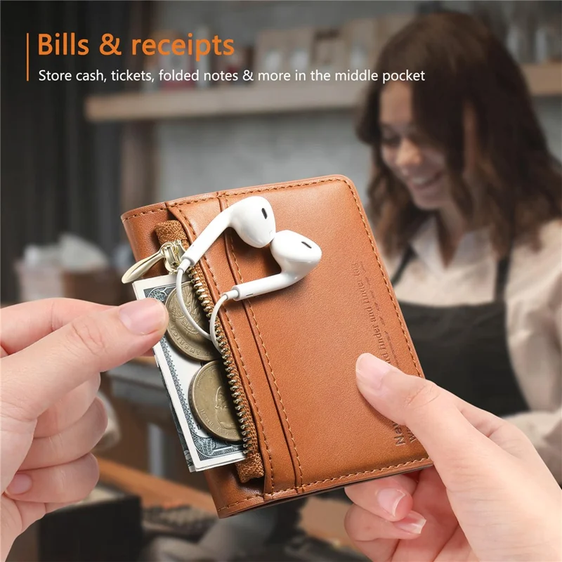 KB-79 Zipper Wallet Card Holder PU Leather Ultra-thin Card Bag - Brown