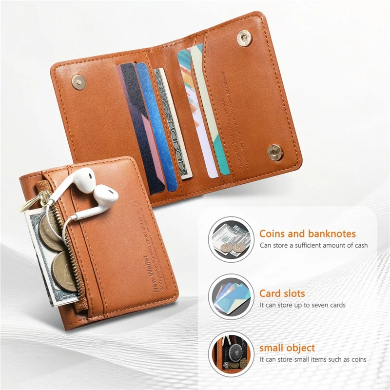 KB-79 Zipper Wallet Card Holder PU Leather Ultra-thin Card Bag - Brown