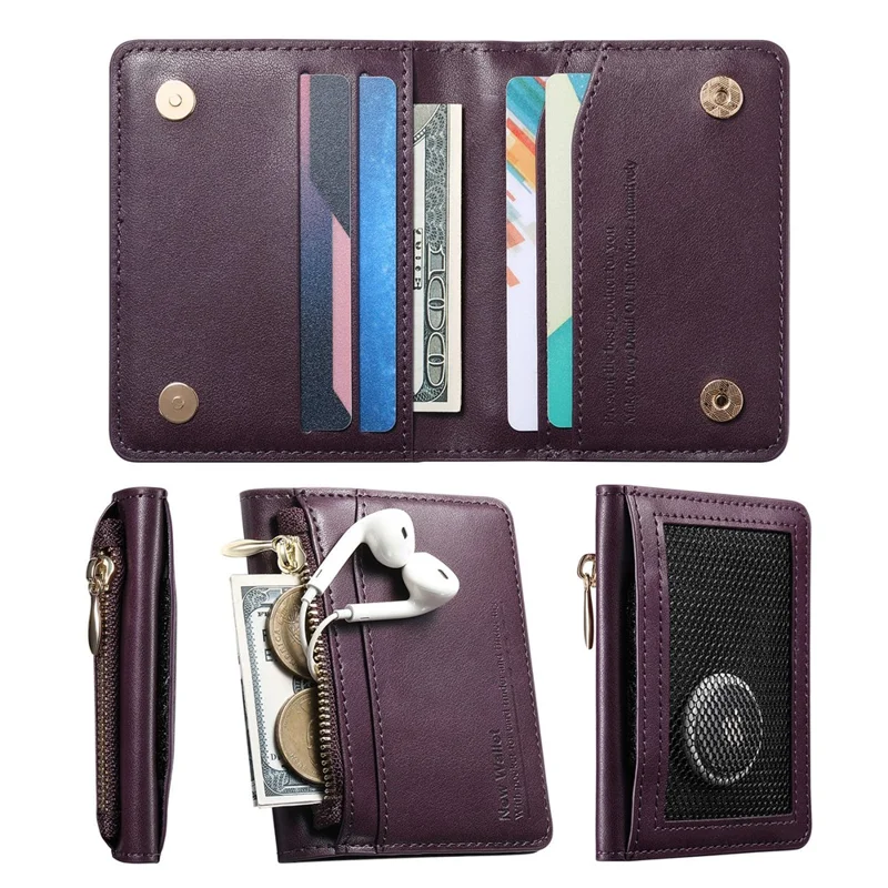 KB-79 Zipper Wallet Card Holder PU Leather Ultra-thin Card Bag - Purple