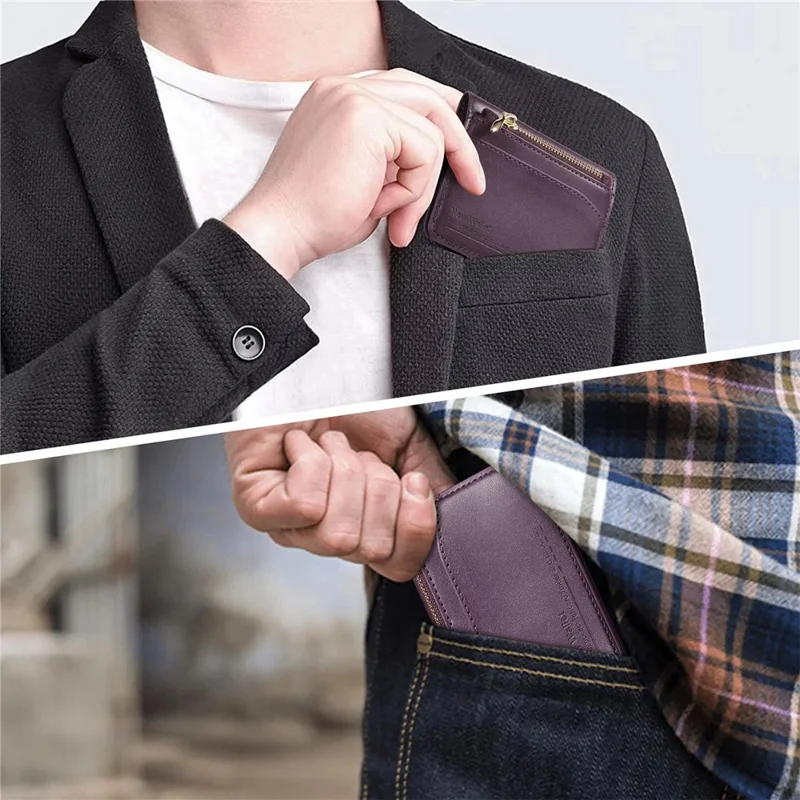 KB-79 Zipper Wallet Card Holder PU Leather Ultra-thin Card Bag - Purple