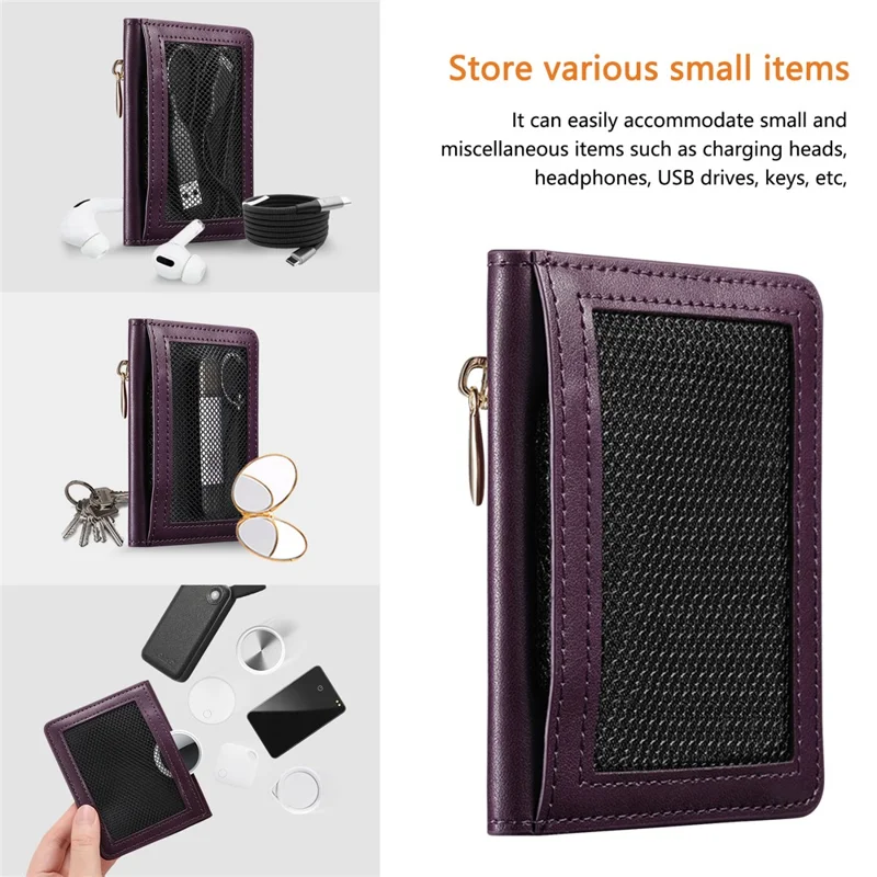 KB-79 Zipper Wallet Card Holder PU Leather Ultra-thin Card Bag - Purple
