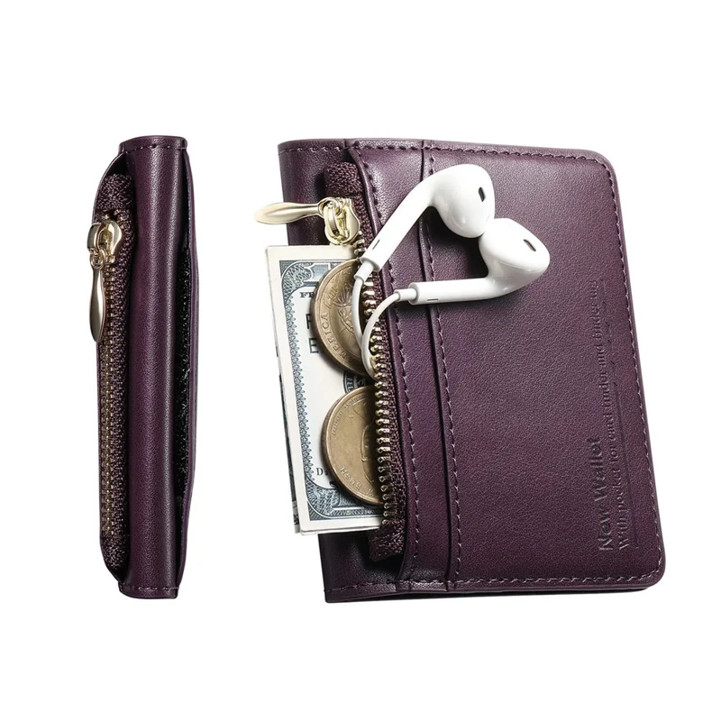 KB-79 Zipper Wallet Card Holder PU Leather Ultra-thin Card Bag - Purple