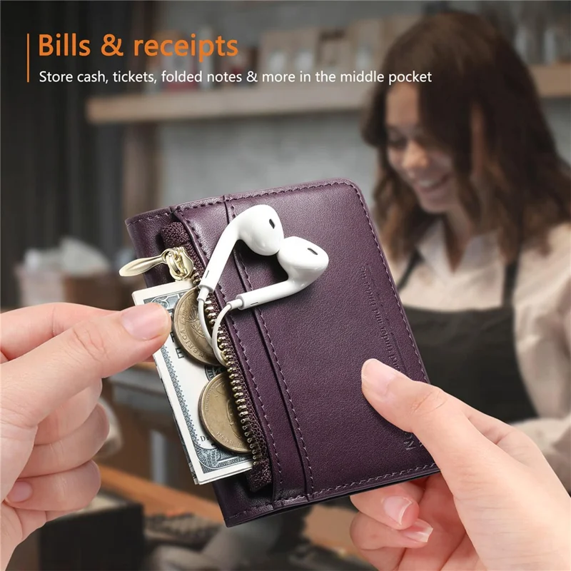 KB-79 Zipper Wallet Card Holder PU Leather Ultra-thin Card Bag - Purple