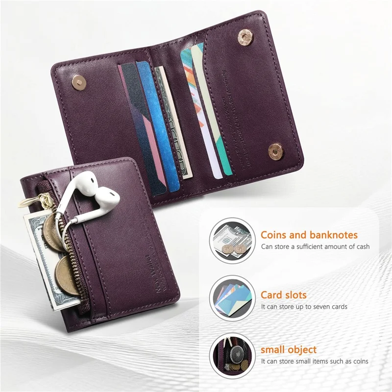 KB-79 Zipper Wallet Card Holder PU Leather Ultra-thin Card Bag - Purple