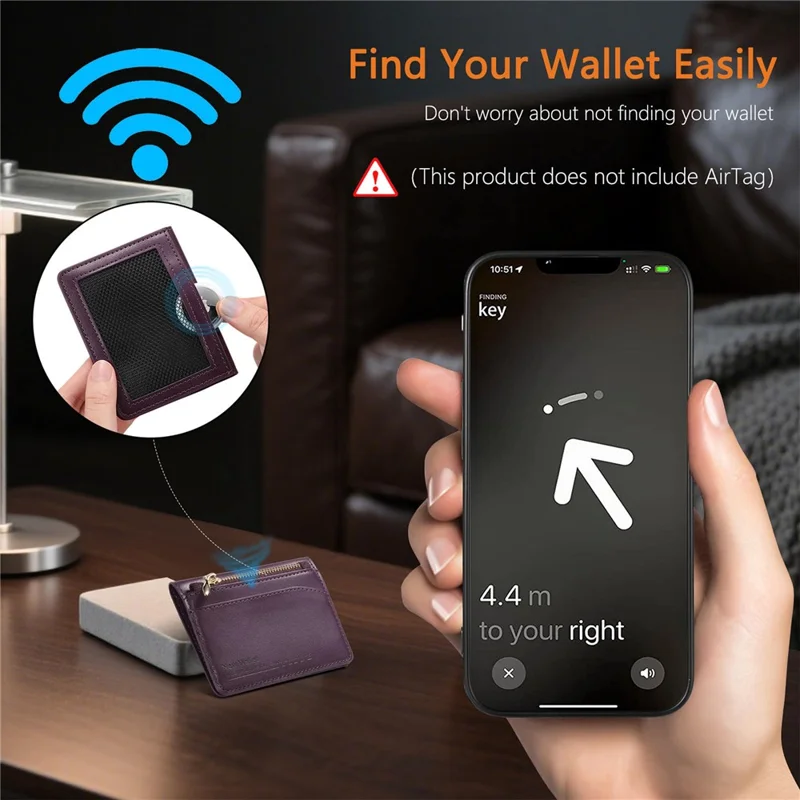 KB-79 Zipper Wallet Card Holder PU Leather Ultra-thin Card Bag - Purple