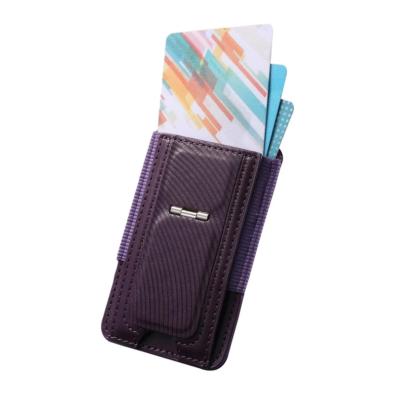 MC-W38 Magnetic Card Holder Kickstand PU Leather Retro Card Case - Purple