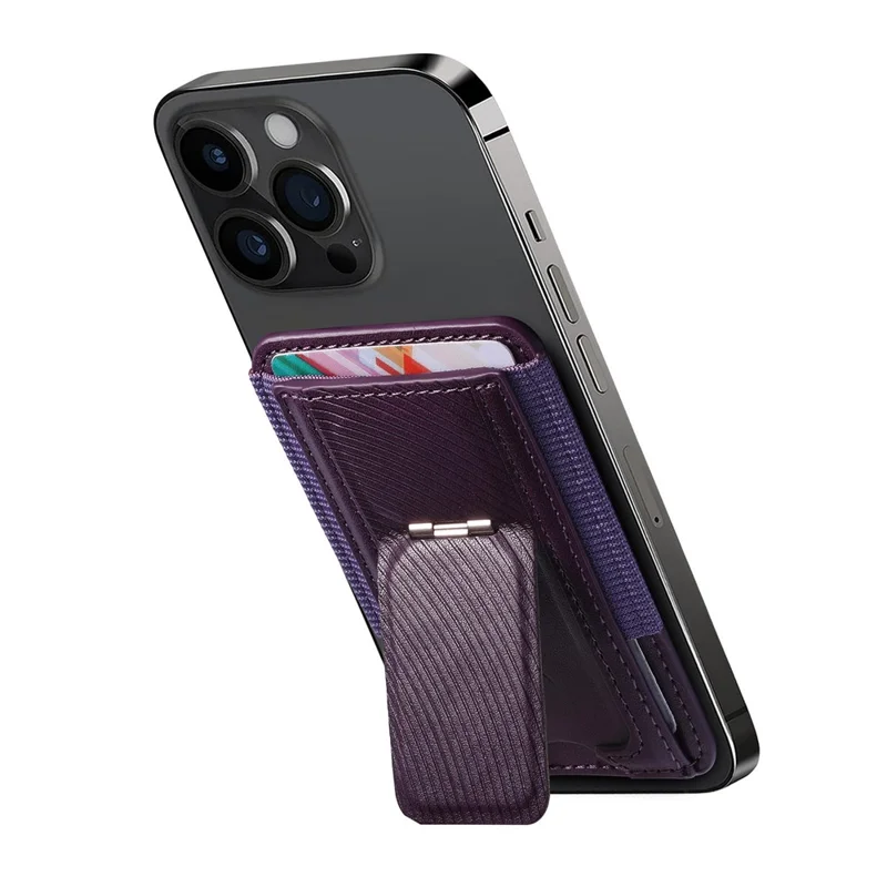 MC-W38 Magnetic Card Holder Kickstand PU Leather Retro Card Case - Purple