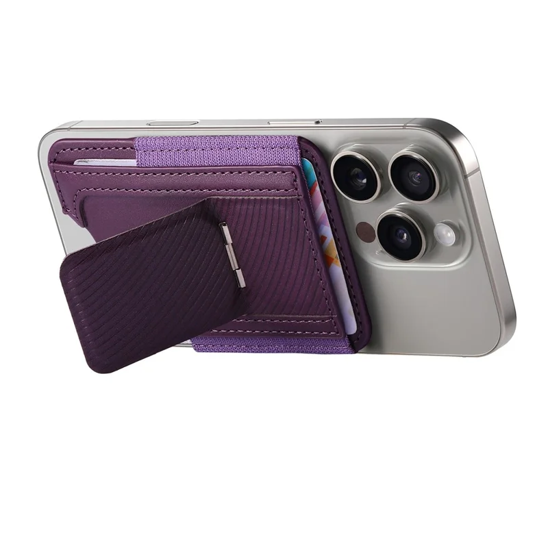 MC-W38 Magnetic Card Holder Kickstand PU Leather Retro Card Case - Purple