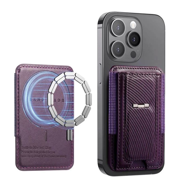 MC-W38 Magnetic Card Holder Kickstand PU Leather Retro Card Case - Purple