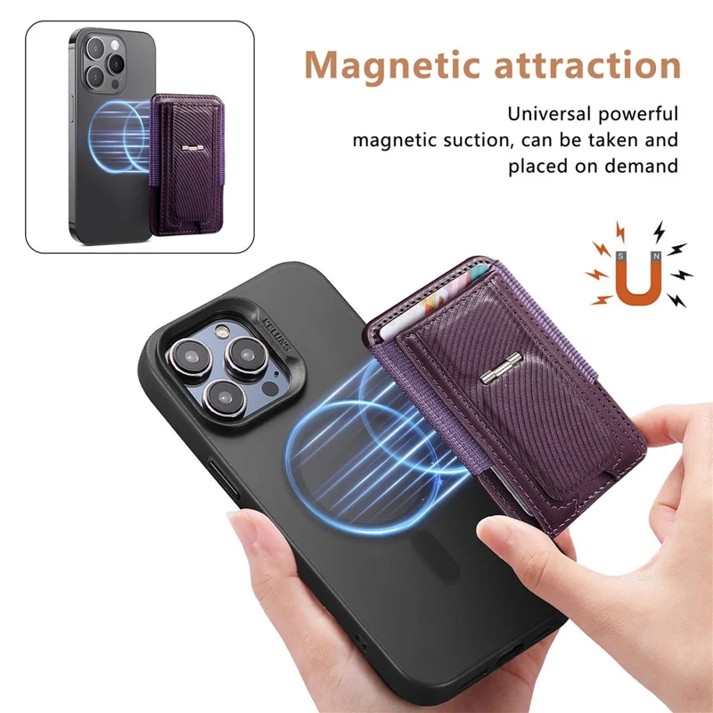 MC-W38 Magnetic Card Holder Kickstand PU Leather Retro Card Case - Purple