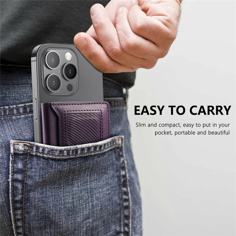 MC-W37 PU Leather Card Holder Kickstand Magnetic Card Case - Purple