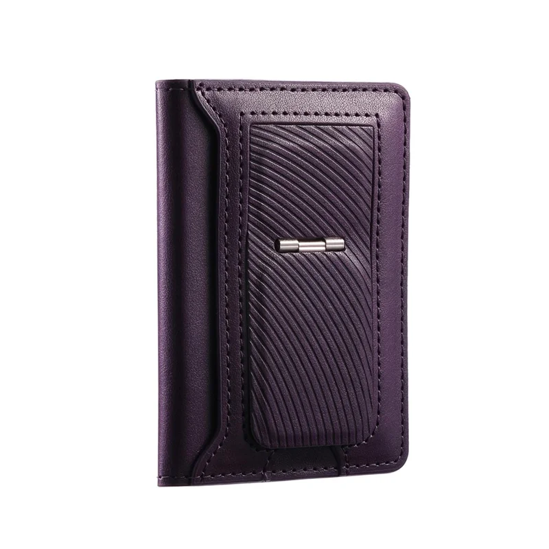 MC-W37 PU Leather Card Holder Kickstand Magnetic Card Case - Purple