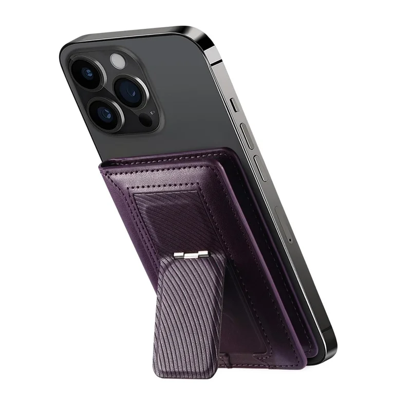MC-W37 PU Leather Card Holder Kickstand Magnetic Card Case - Purple