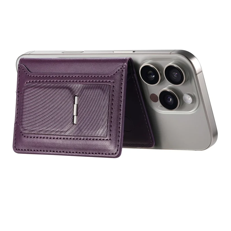 MC-W37 PU Leather Card Holder Kickstand Magnetic Card Case - Purple