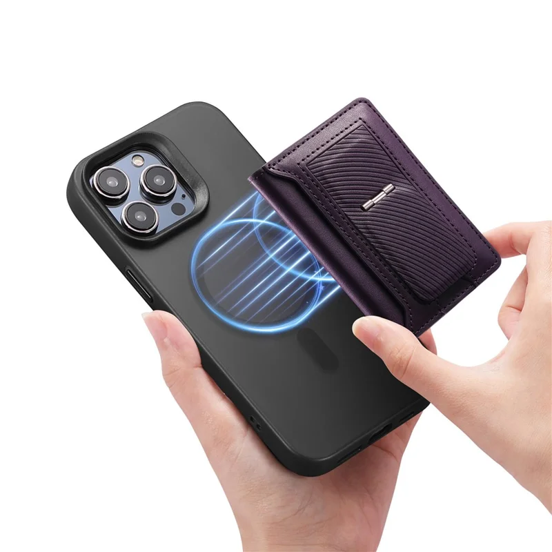 MC-W37 PU Leather Card Holder Kickstand Magnetic Card Case - Purple