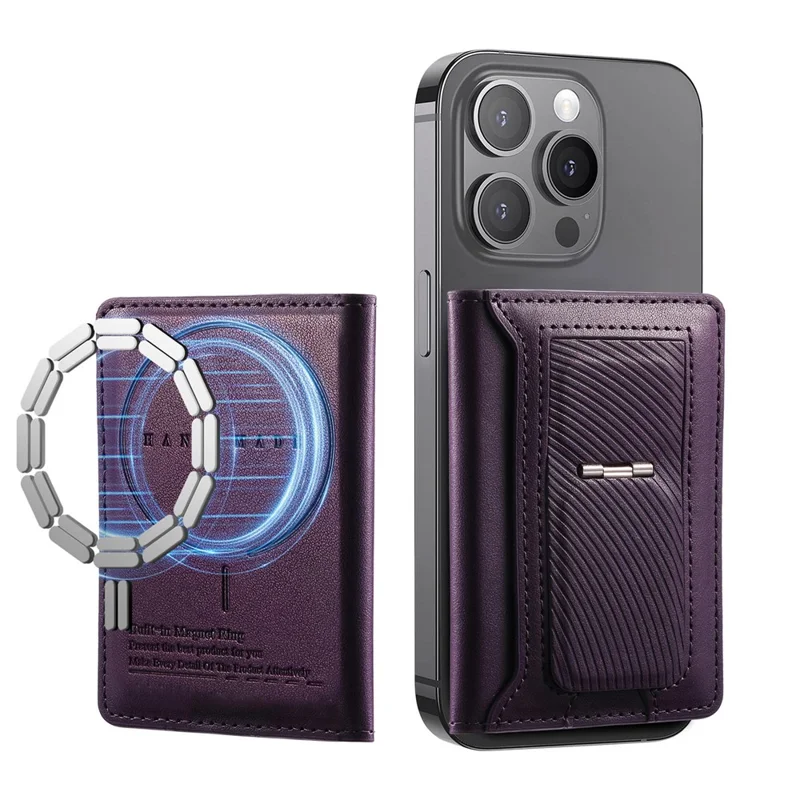 MC-W37 PU Leather Card Holder Kickstand Magnetic Card Case - Purple