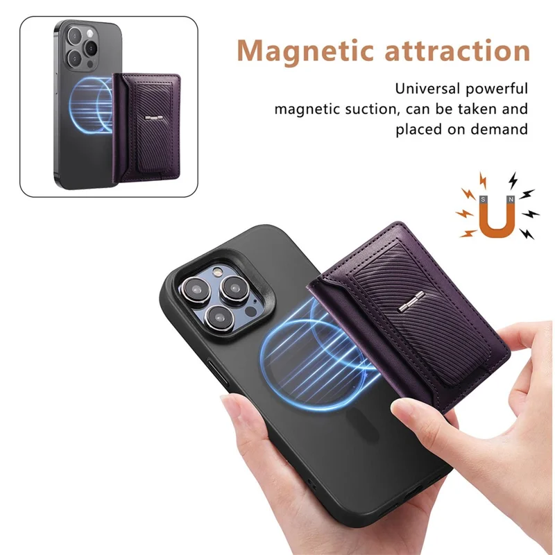 MC-W37 PU Leather Card Holder Kickstand Magnetic Card Case - Purple