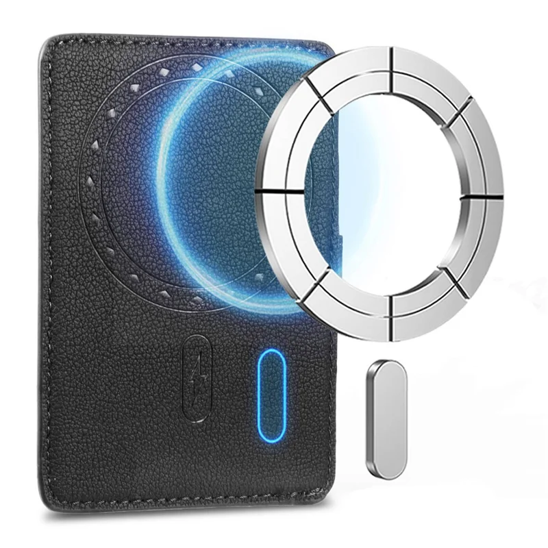 MC-W30 Magnetic Card Holder Button PU Leather Card Bag - Black