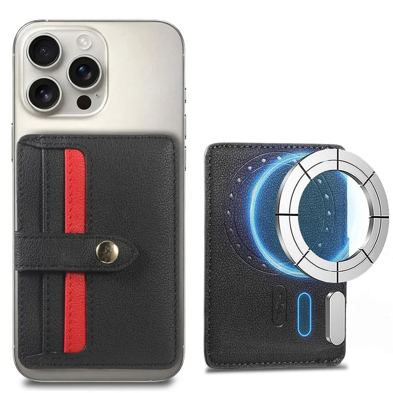 MC-W30 Magnetic Card Holder Button PU Leather Card Bag - Black