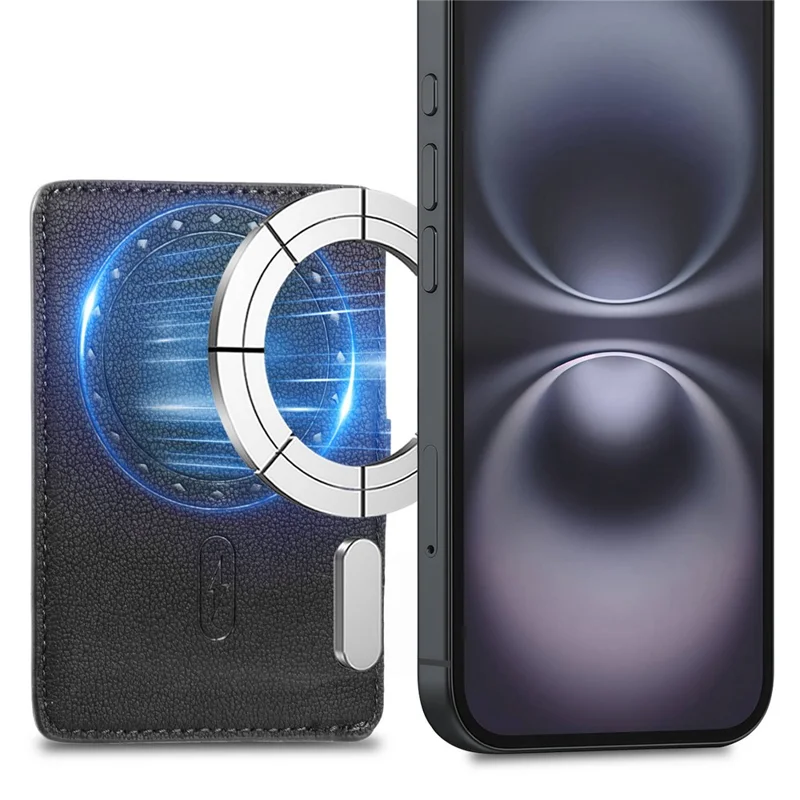 MC-W30 Magnetic Card Holder Button PU Leather Card Bag - Black