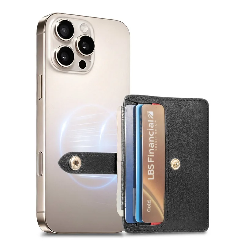 MC-W30 Magnetic Card Holder Button PU Leather Card Bag - Black