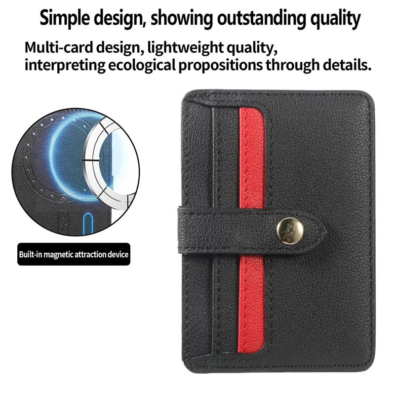 MC-W30 Magnetic Card Holder Button PU Leather Card Bag - Black
