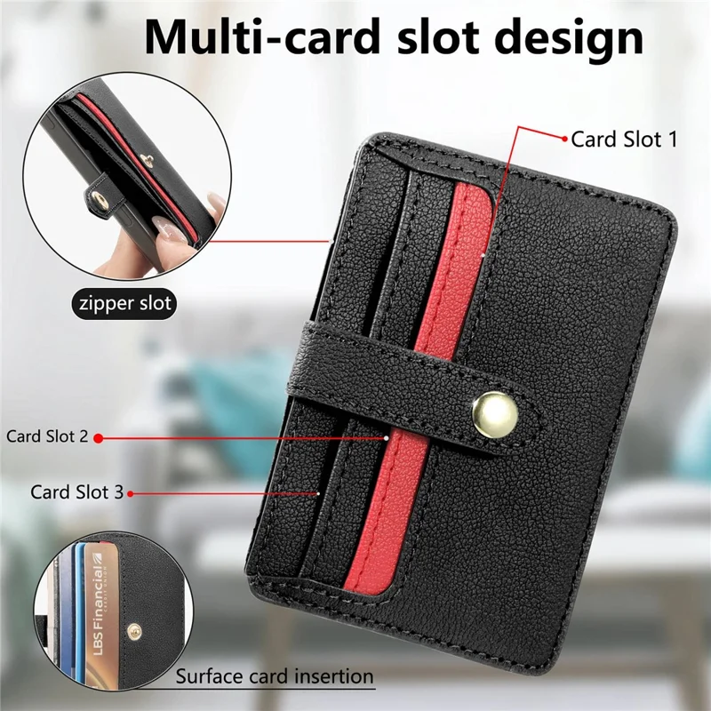 MC-W30 Magnetic Card Holder Button PU Leather Card Bag - Black