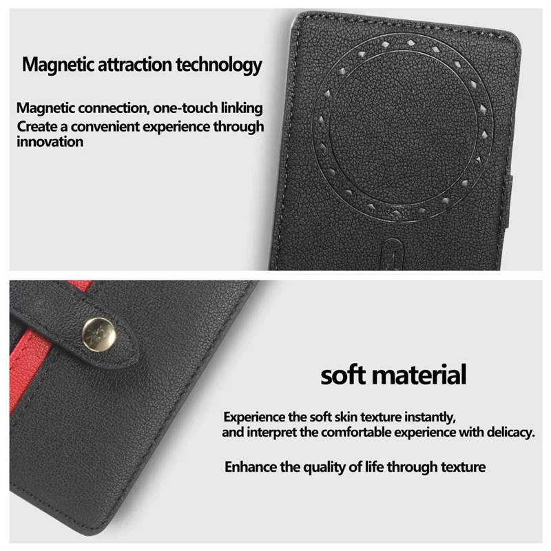 MC-W30 Magnetic Card Holder Button PU Leather Card Bag - Black
