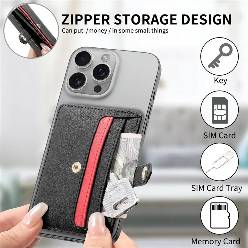 MC-W30 Magnetic Card Holder Button PU Leather Card Bag - Black