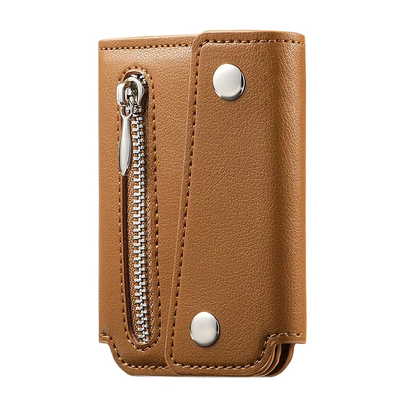 KB-78 Leather Wallet Phone Case Adhesive Card Holder Flip Leather Zipper Wallet Pouch - Brown