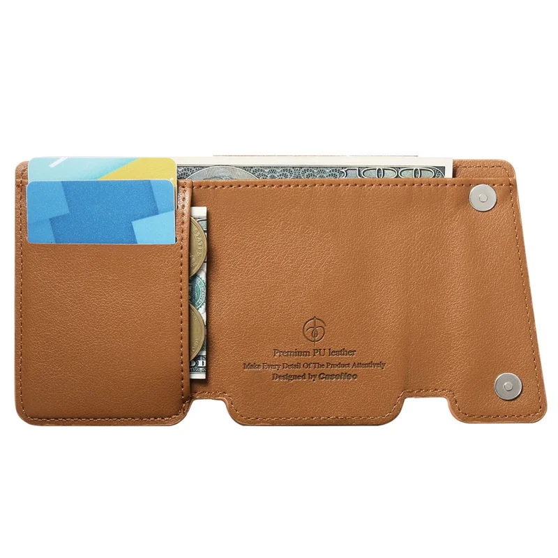 KB-78 Leather Wallet Phone Case Adhesive Card Holder Flip Leather Zipper Wallet Pouch - Brown