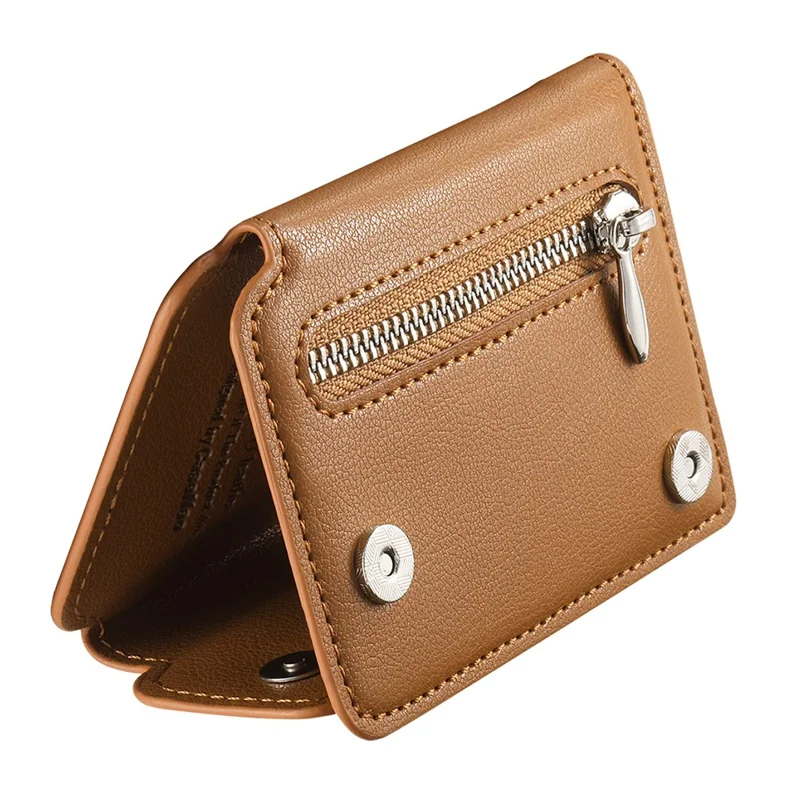 KB-78 Leather Wallet Phone Case Adhesive Card Holder Flip Leather Zipper Wallet Pouch - Brown