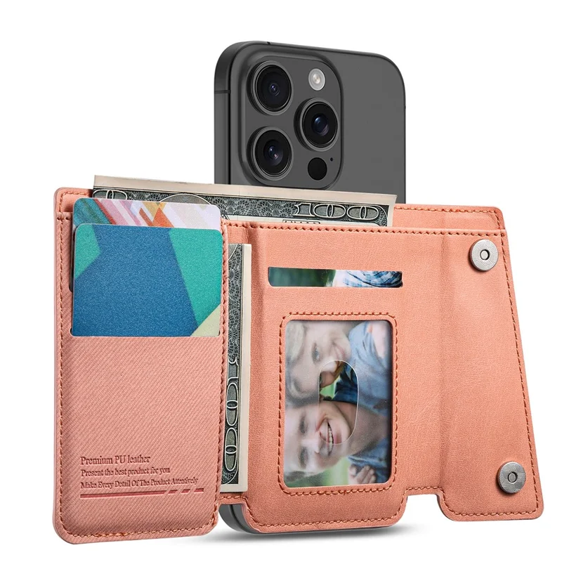 MC-W40 Twill Cloth Texture PU Leather Magnetic Wallet Card Holder Zippered Coin Pouch - Pink