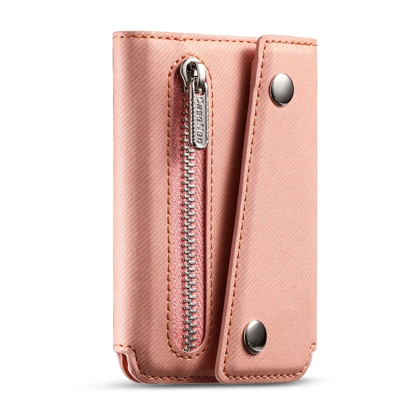 MC-W40 Twill Cloth Texture PU Leather Magnetic Wallet Card Holder Zippered Coin Pouch - Pink