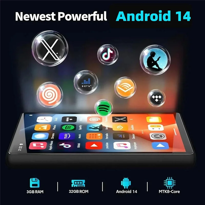 UNIWA MP004 3+32GB Mini Tablet 4.0 Inch IPS Screen Android 14 MP4 Player - Black