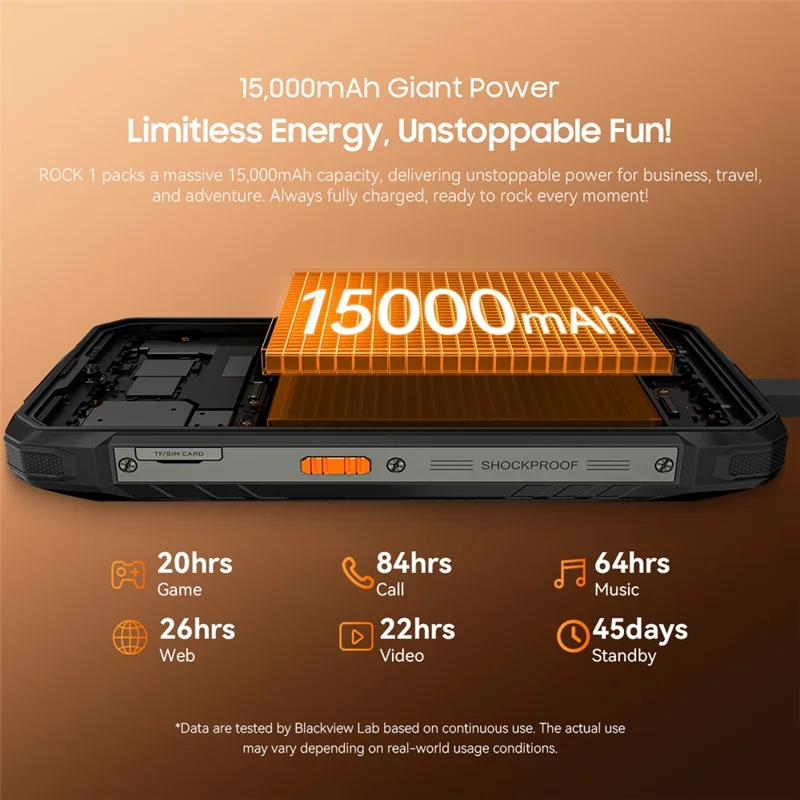 BLACKVIEW ROCK 1 AI Robuuste Smartphone 6,56 Inch Scherm Android 16 4G Mobiele Telefoon met 15000mAh Batterij, 8GB+16GB - Zwart