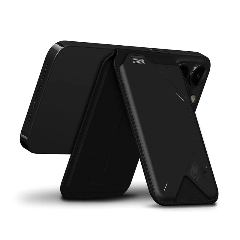 AULUMU G02 Magnetic Card Holder Stand Bi-Fold Wallet Case with ID Window - Black