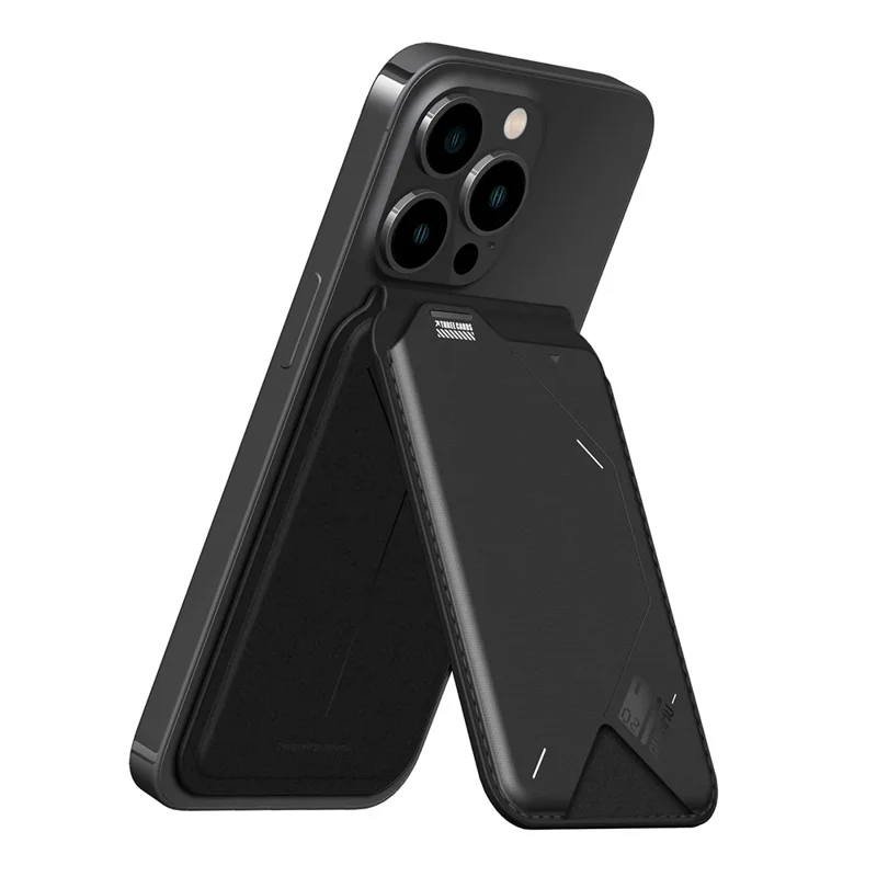 AULUMU G02 Magnetic Card Holder Stand Bi-Fold Wallet Case with ID Window - Black