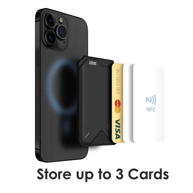 AULUMU G02 Magnetic Card Holder Stand Bi-Fold Wallet Case with ID Window - Black