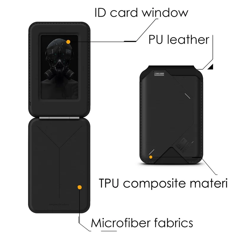 AULUMU G02 Magnetic Card Holder Stand Bi-Fold Wallet Case with ID Window - Black