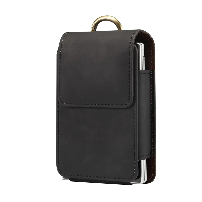 Universal Foldable Phone Belt Pouch PU Leather Holster Case with Clip for Folding Phones (Practical Size: 8.8x13.0x2.5cm) - Black