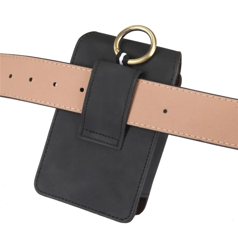 Universal Foldable Phone Belt Pouch PU Leather Holster Case with Clip for Folding Phones (Practical Size: 8.8x13.0x2.5cm) - Black