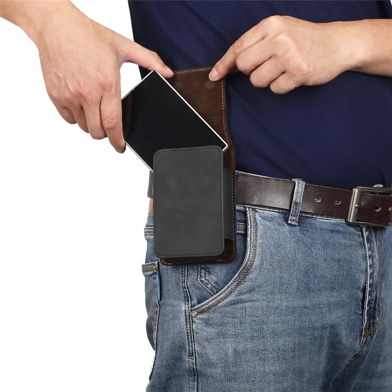 Universal Foldable Phone Belt Pouch PU Leather Holster Case with Clip for Folding Phones (Practical Size: 8.8x13.0x2.5cm) - Black