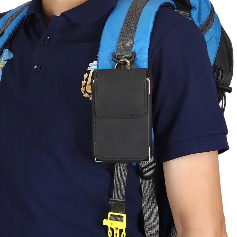 Universal Foldable Phone Belt Pouch PU Leather Holster Case with Clip for Folding Phones (Practical Size: 8.8x13.0x2.5cm) - Black
