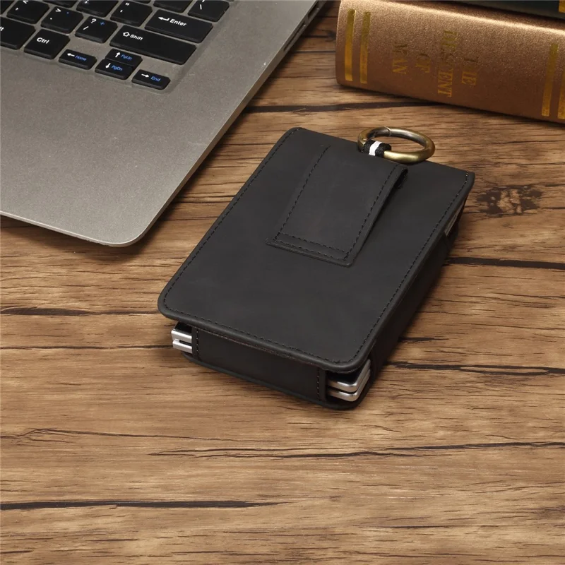 Universal Foldable Phone Belt Pouch PU Leather Holster Case with Clip for Folding Phones (Practical Size: 8.8x13.0x2.5cm) - Black