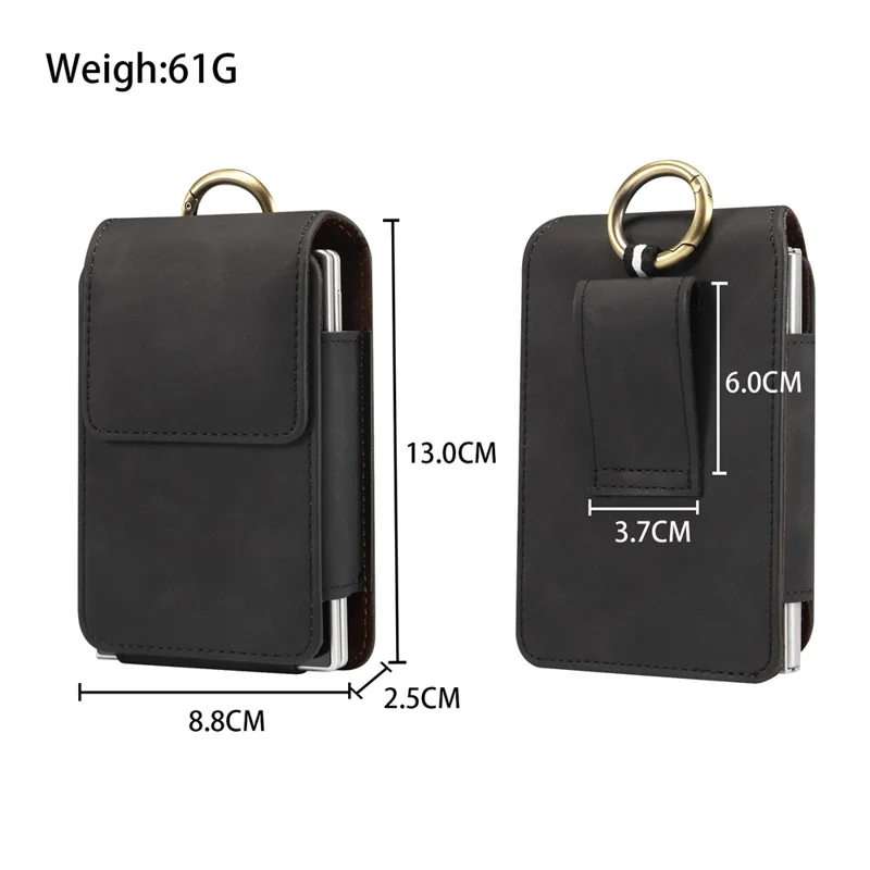 Universal Foldable Phone Belt Pouch PU Leather Holster Case with Clip for Folding Phones (Practical Size: 8.8x13.0x2.5cm) - Black