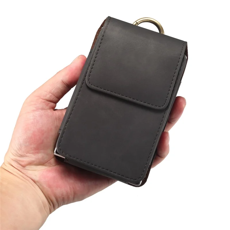 Universal Foldable Phone Belt Pouch PU Leather Holster Case with Clip for Folding Phones (Practical Size: 8.8x13.0x2.5cm) - Black