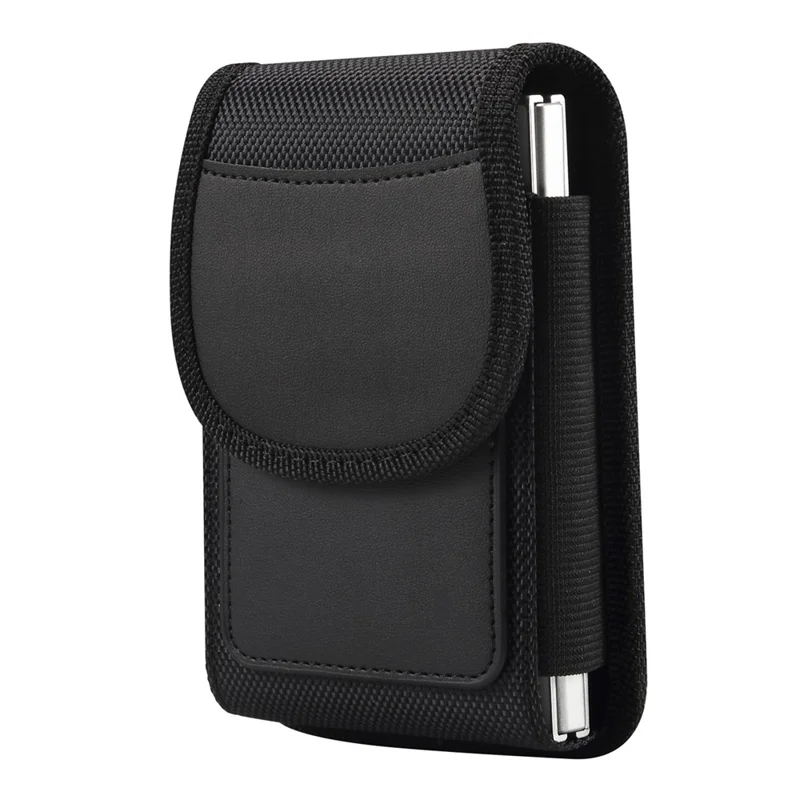 Magnetic Oxford Fabric Foldable Phone Holster Universal Belt Clip Pouch with Card Slots - Black