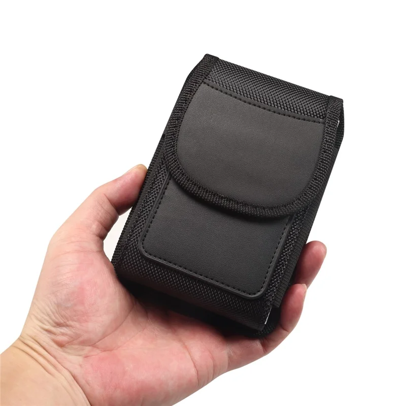 Magnetic Oxford Fabric Foldable Phone Holster Universal Belt Clip Pouch with Card Slots - Black