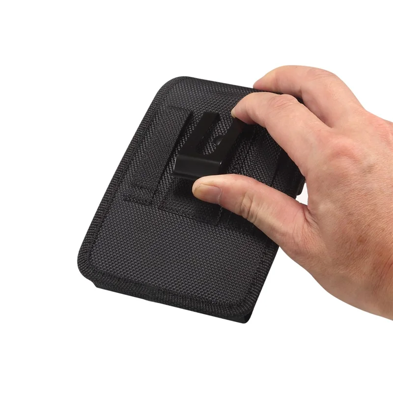 Magnetic Oxford Fabric Foldable Phone Holster Universal Belt Clip Pouch with Card Slots - Black